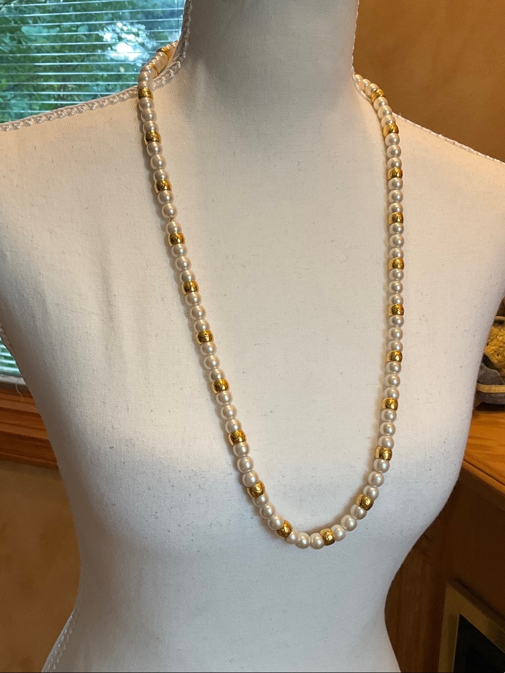 Gold Accent White Pearl Long Necklace - Women's Jewelry